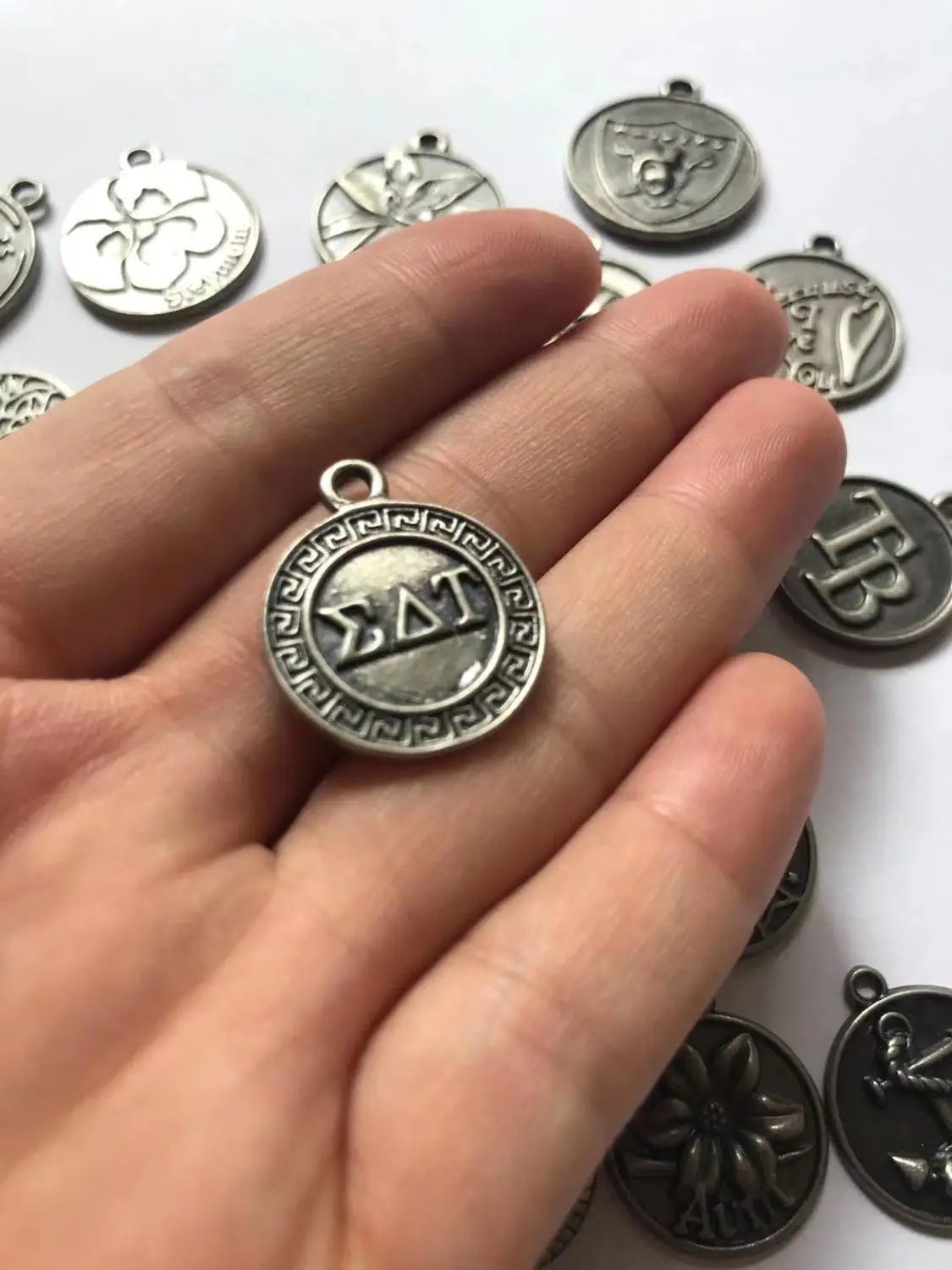 10 шт. Шарм Sigma греческие буквы амулеты античный серебряный тон для