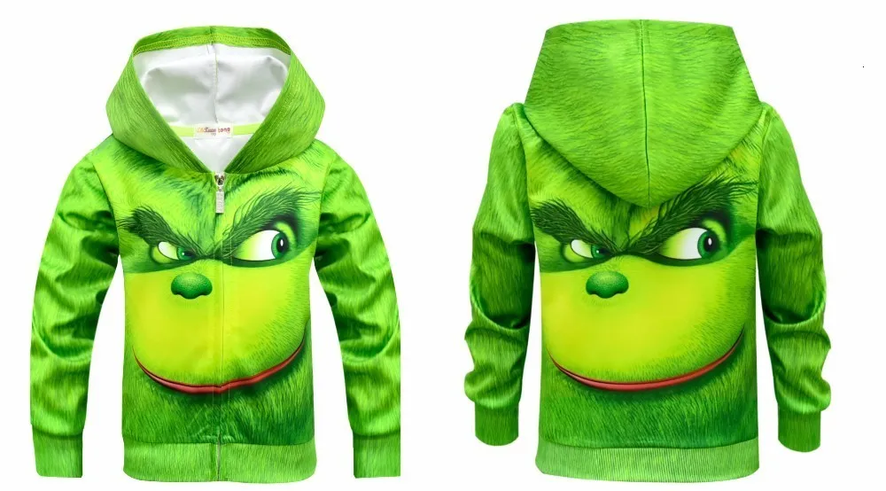 Толстовка с 3D-принтом «GRINCH FULL FACE»; Детский карнавальный костюм «Merry Grinch»; толстовка для мальчиков и девочек на Хэллоуин и Рождество