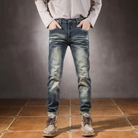 italian style fashion men jeans retro blue elastic slim ripped jeans men plain distressed designer vintage casual denim pants