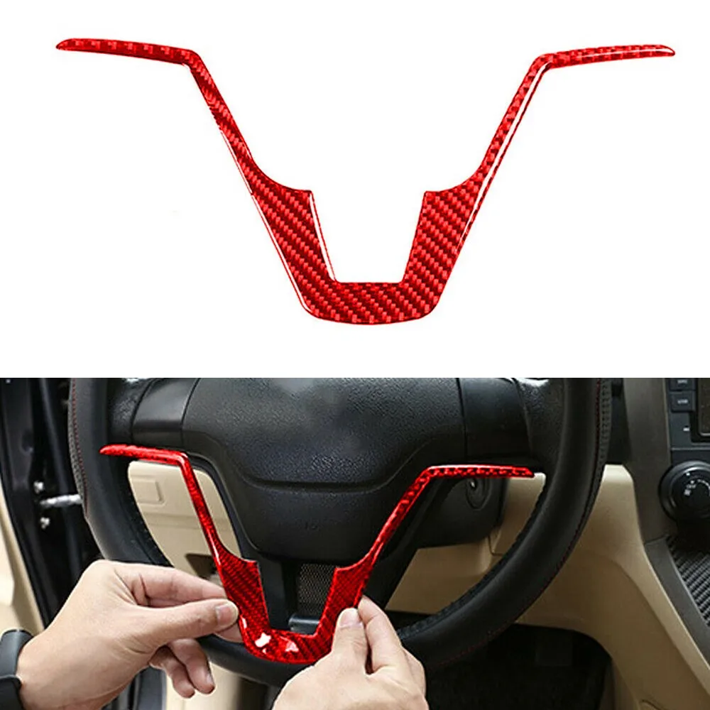 

Red Carbon Fiber Car Steering Wheel Panel Trim Cover Fit For Honda CR-V CRV 2007-2011 Interior Moulding