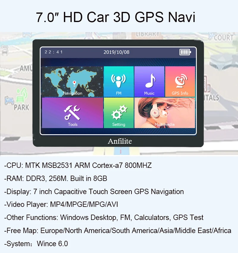 Anfilite " HD Автомобильный gps навигатор FM Bluetooth MP3 Navitel новейшая Европейская карта Sat nav грузовик gps навигаторы автомобильные