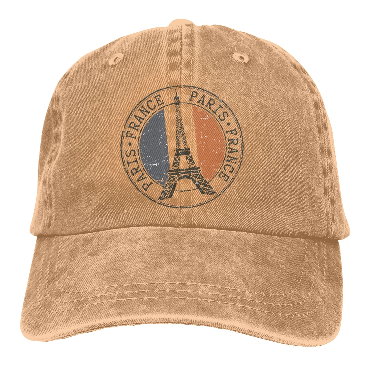 Vintage Unisex Adjustable Trucker Cap for Adult Paris France With Eiffel Tower And French Flag Stamp