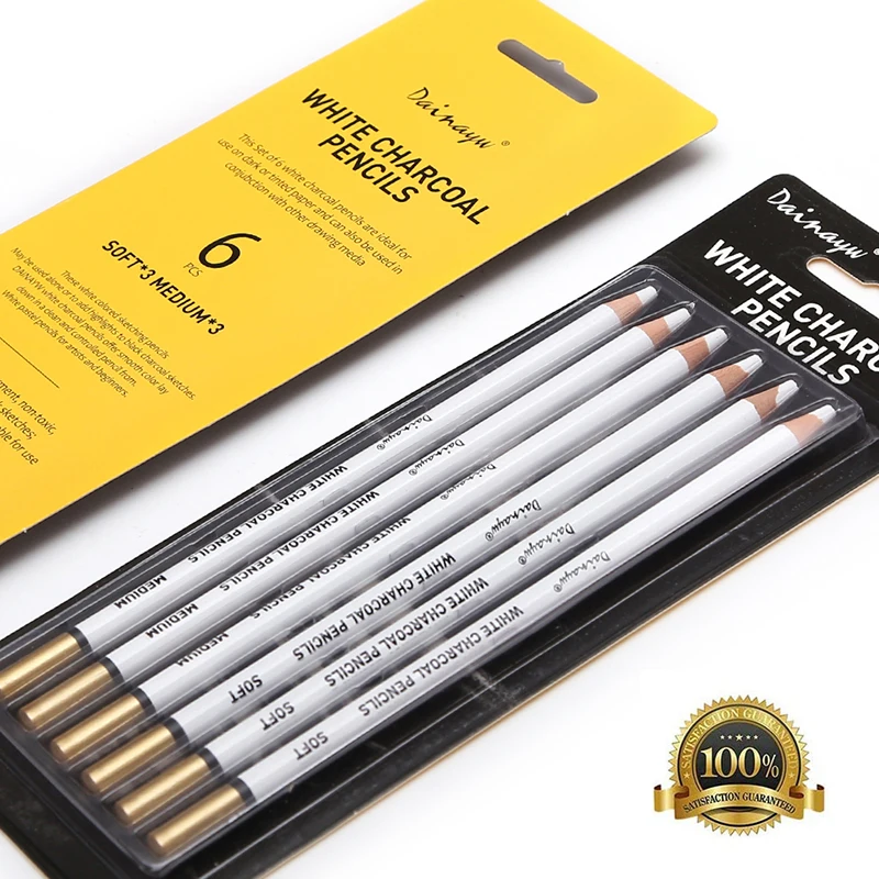 Белые карандаши Dainayw с древесным углем, 6 шт., гладкие мягкие средние эскизные карандаши для рисования, фотографирования, смешивания эскизов