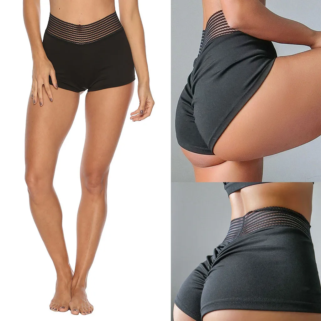 

Fashion Women mini hot Shorts High Waist Ruched Lift Workout Solid Stretchy Hollow Soft Skinny Shorts Femme Sport 2021 New