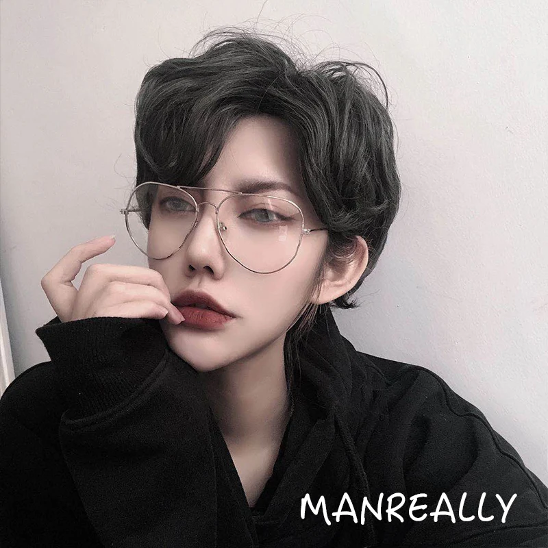 Ailiade черного и серого цвета парики Для Мужчин's короткие прямые синтетические