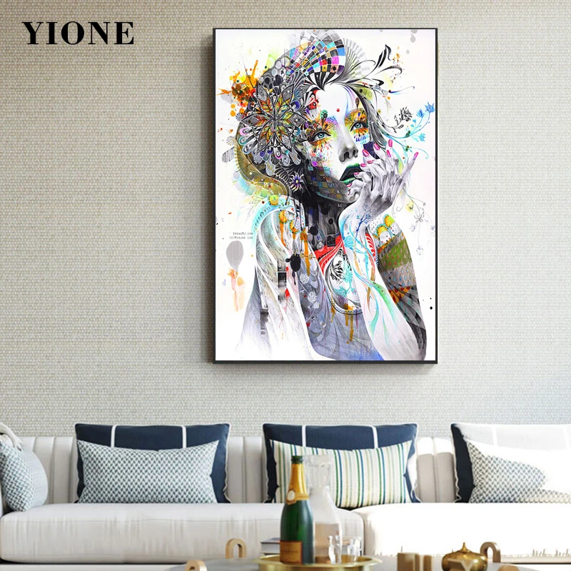 

Abstract Graffiti Splash Ink Flower Woman Canvas Paintings Custom Colored Art Girl Posters and Prints Wall Pictures for Room