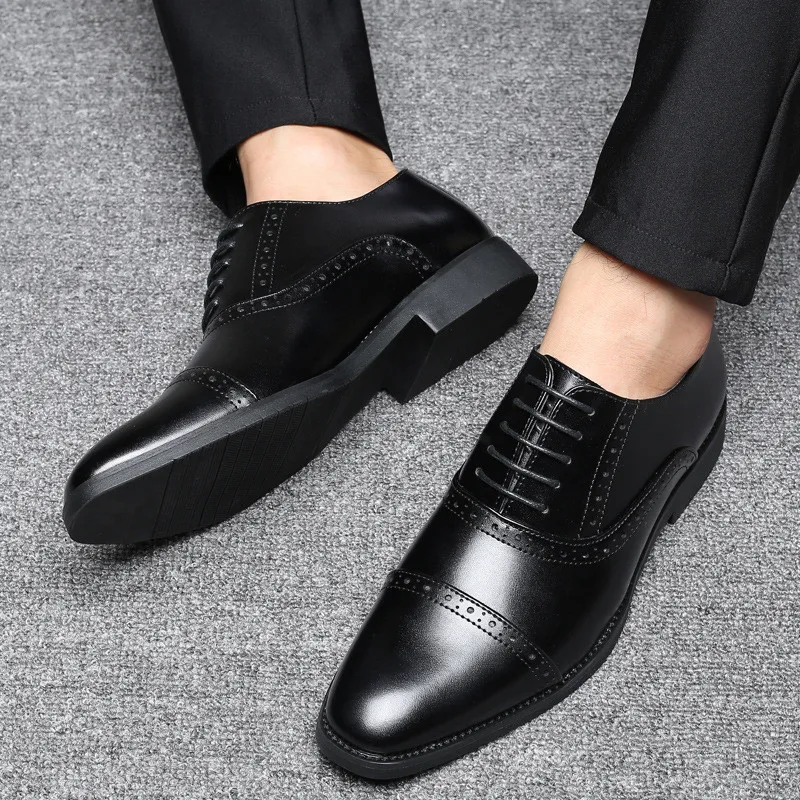 

Size 38-48 New Fashion Men Brogue Business Formal Dress Shoes Men Wedding Shoes Pointed Toe Leather Oxfords Shoes Black Brown