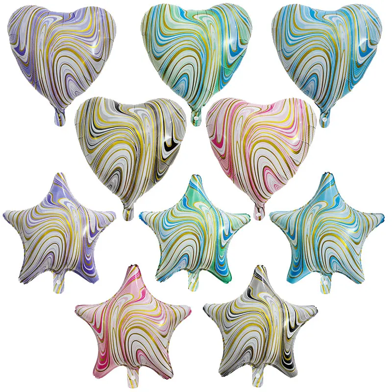 

10pcs 18" Blue Pink Agate Marble Foil Balloons Star Heart Helium Baloon Wedding Decoration Birthday Party Baby Shower Air Globos