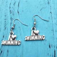 i love swimming charm earringsvintage fashion jewelry women christmas birthday gifts accessories pendants zinc alloy