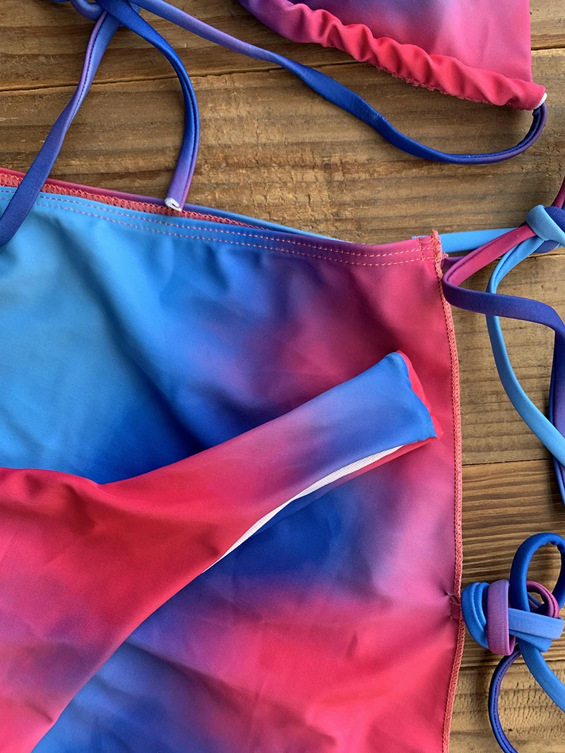 Sexy Thong Bikini With Skirt Swimwear 3 Piece Sets Women'S Swimsuit 2020 New Tie Dye Bathing Suit Halter Micro Bikinis Beachwear | Женская