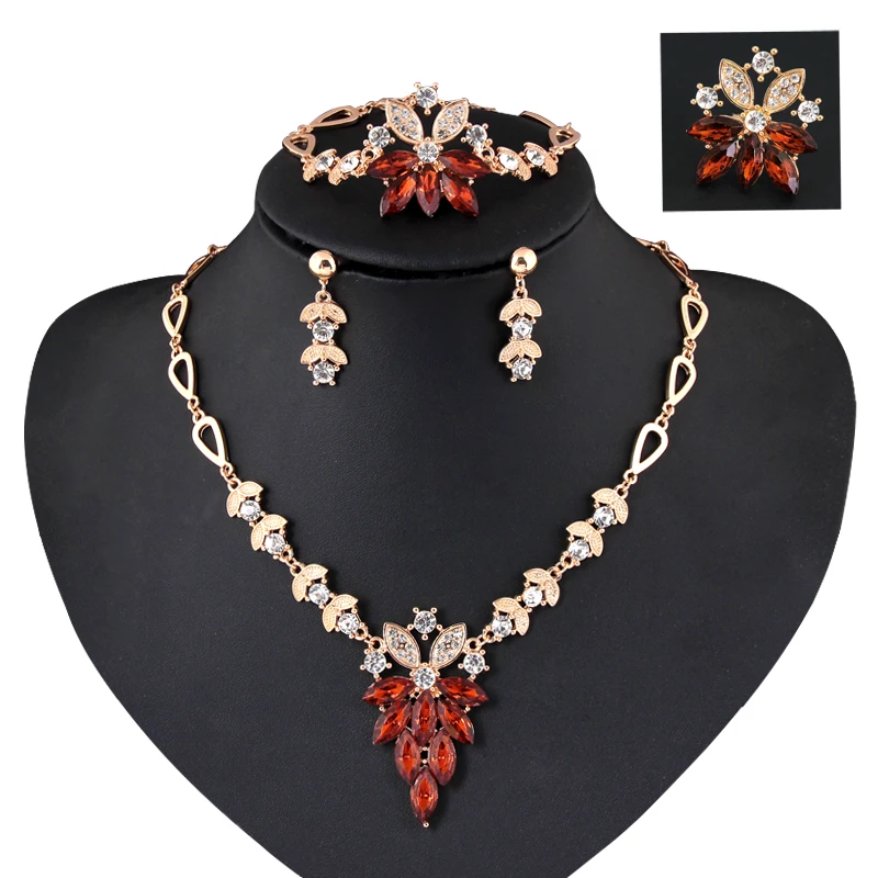 

Transparent Crystal Wedding Jewelry Set Ring Earring Bracelet Necklace Jewelry Set Hot Selling Alloy Jewelry Exquisite Gift