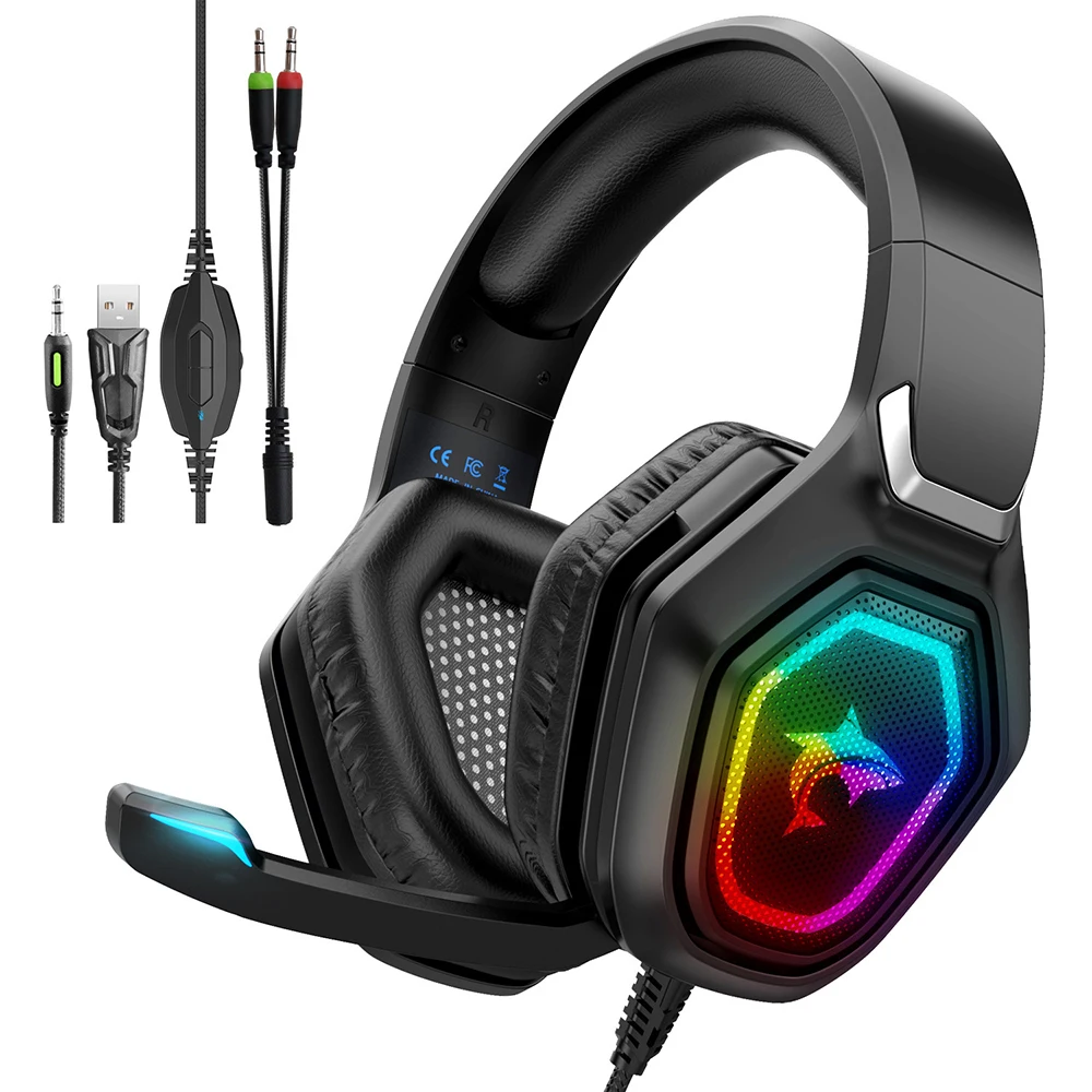 

KINGSTAR PC Game Headphones 7.1 Stereo Bass RGB LED Wired Earphones with Microphone For PS4 PS5 Xbox Phone Gaming Headset Gamer