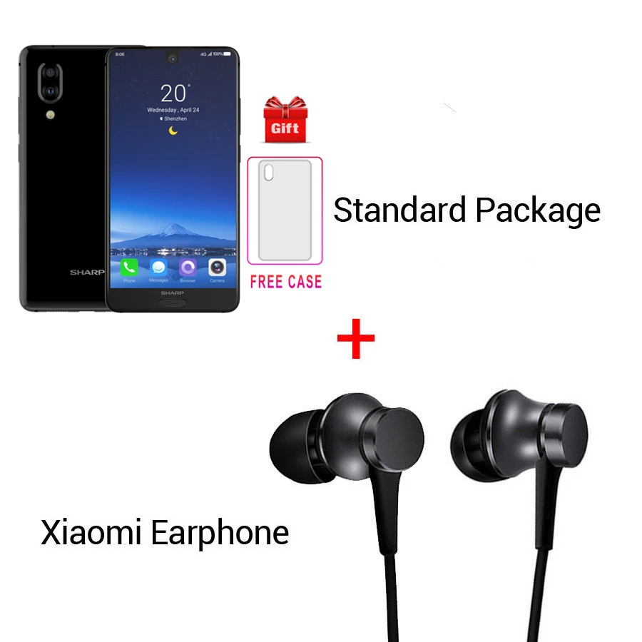 Смартфон SHARP AQUOS C10 S2 Android 8,0 4 Гб+ 64 Гб 5,5 ''FHD+ Восьмиядерный Snapdragon 630 с функцией распознавания лица NFC 12 МП 2700 мАч 4G мобильный телефон - Цвет: Black N Earphone