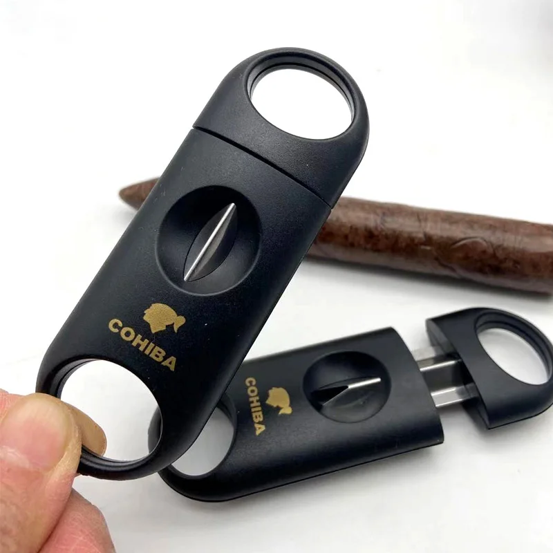 

COHIBA Cutter Sharp Stainless Steel Guillotine Pocket V-Cut Clipper Cigar Accessories Scissors