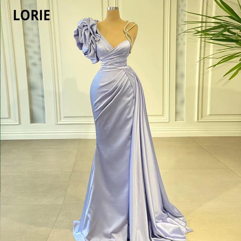 

LORIE Arabic Evening Dress 2021 One Shoulder Satin Ruched Dubai Prom Dress Mermaid Celebrity Birthday Party Gowns Dresses