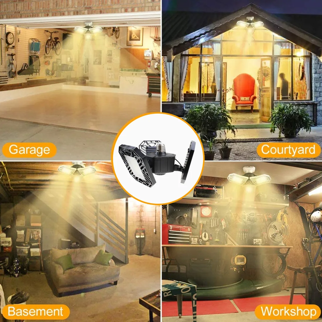 

144 LED Garage Ceiling Lights E26/E27 60W/80W 6500K LED Folding Super Bright Deformation Lighting Workshop Light Industrial Lamp