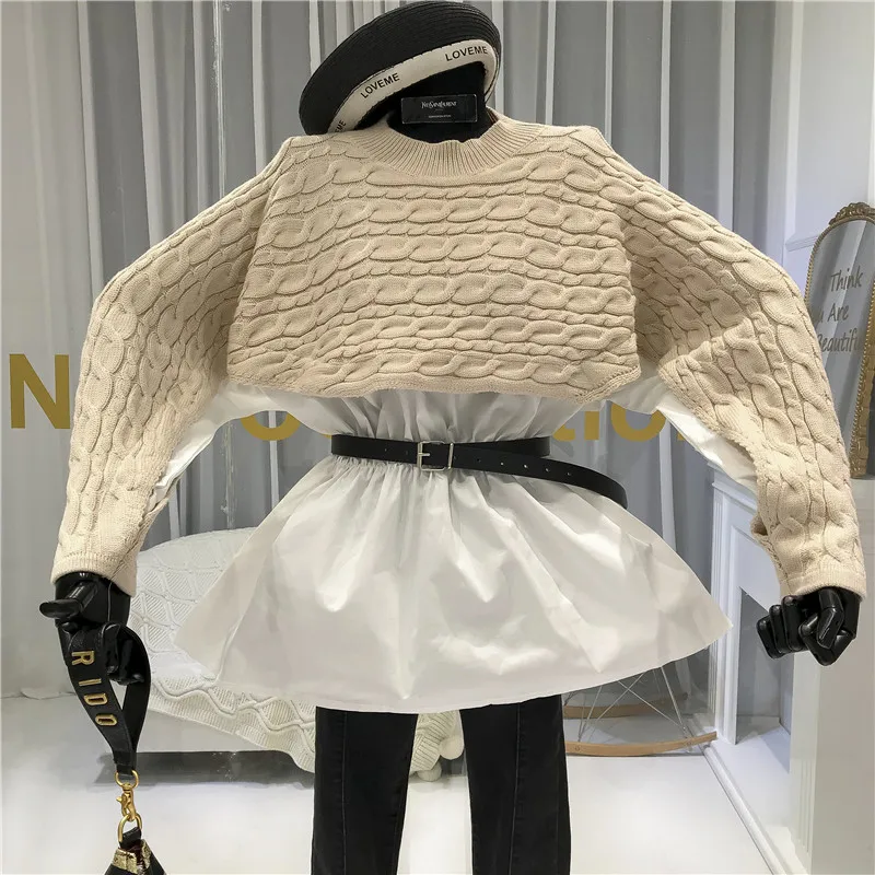 Женский свитер из двух частей ALPHALMODA с круглым вырезом и длинными рукавами
