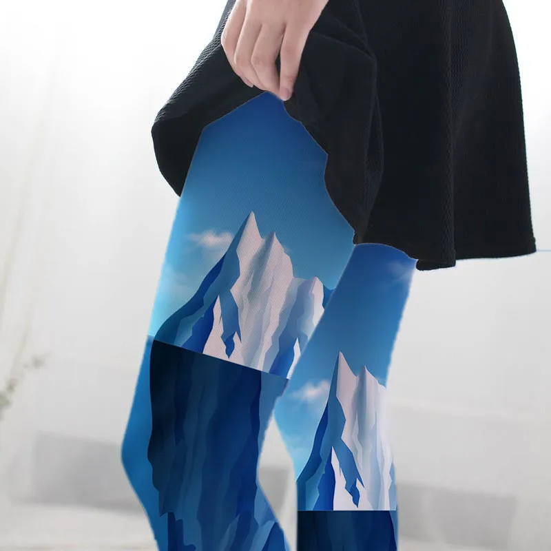 Для женщин Тонкий цветочный 3D печать чулки Пикантные ботфорты высокого нoски вышe