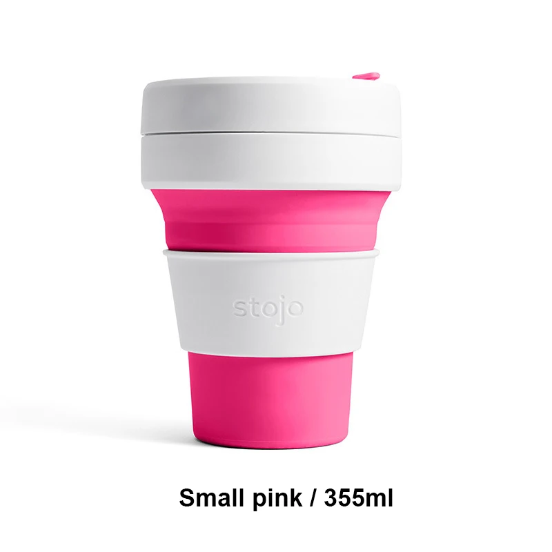 small pink 355ml STOJO CUP Складная Силиконовая портативная силиконовая кофейная чашка многофункциональная Складная силиконовая чашка для офиса и путешествий - Цвет: small pink 355ml