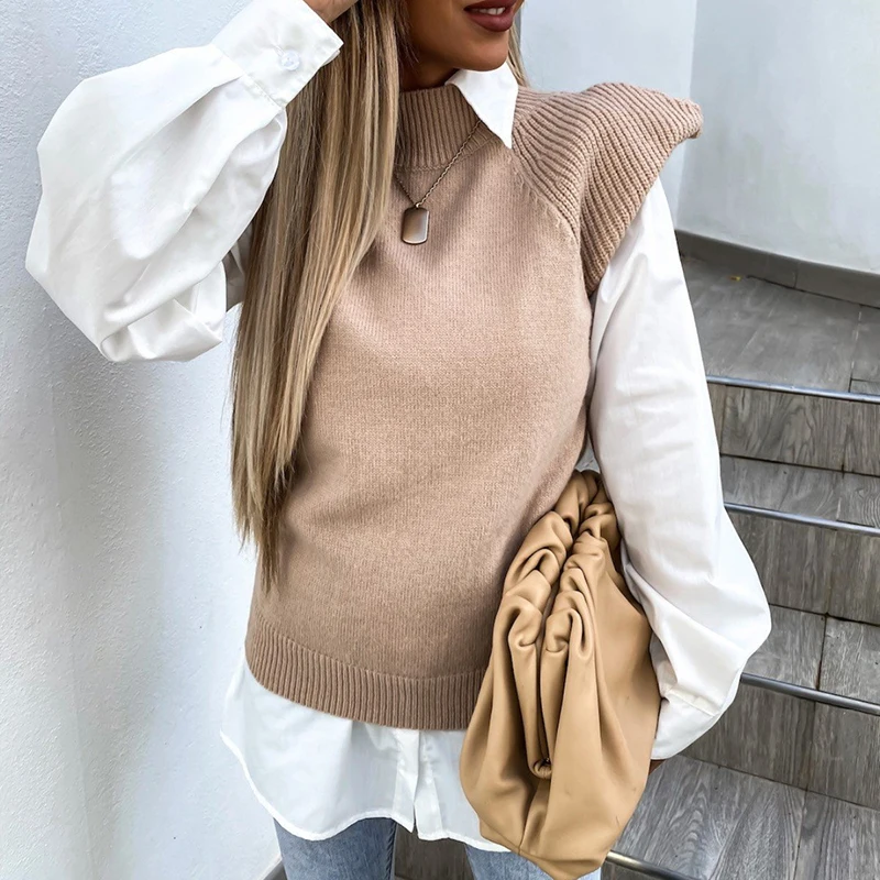 

New Women Street Style O-Neck Sleeveless Tank Tops Autumn Solid Loose Sweet Ladies Pullover Top Elegant Fashion Sweatshirt Blusa