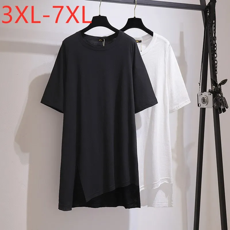 

Женская свободная футболка Missfansiqi, черная хлопковая футболка с коротким рукавом, размеры 3XL, 4XL, 5XL, 6XL, 7XL, Летний сезон