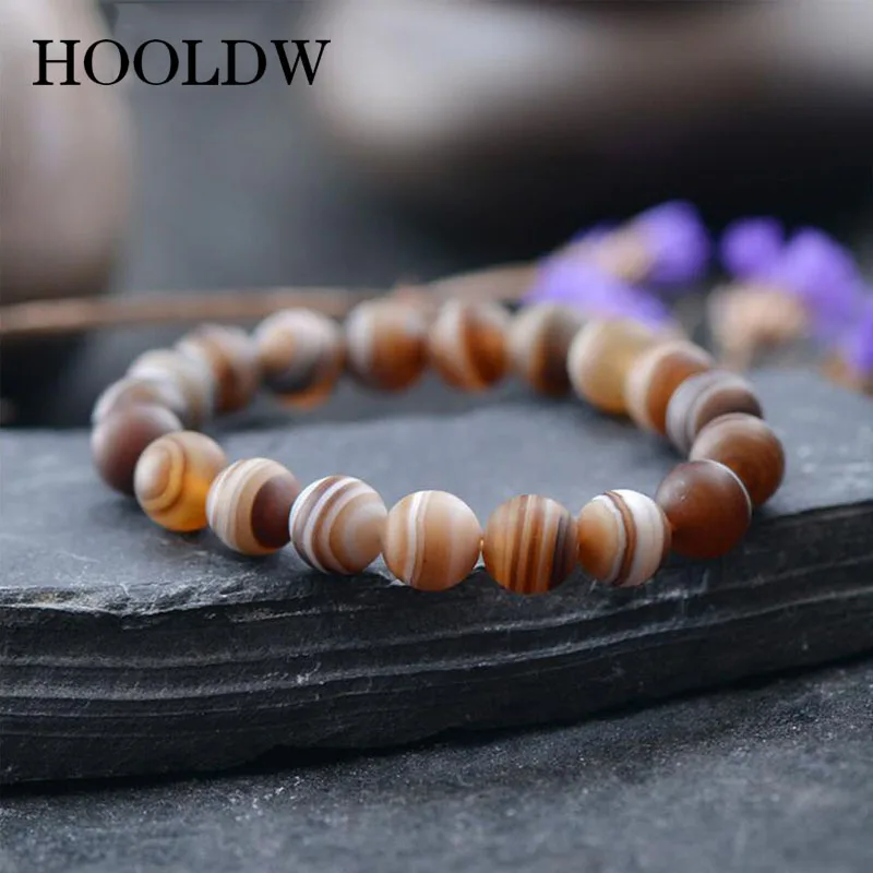 HOOLDW браслет агата из натурального камня красный синий коричневый матовый оникс