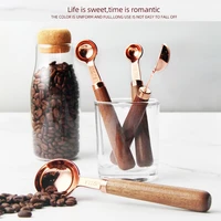 4pcs walnut wooden handle stainless steel coffee measuring scoops flour spoons kitchen baking measuring spoon set