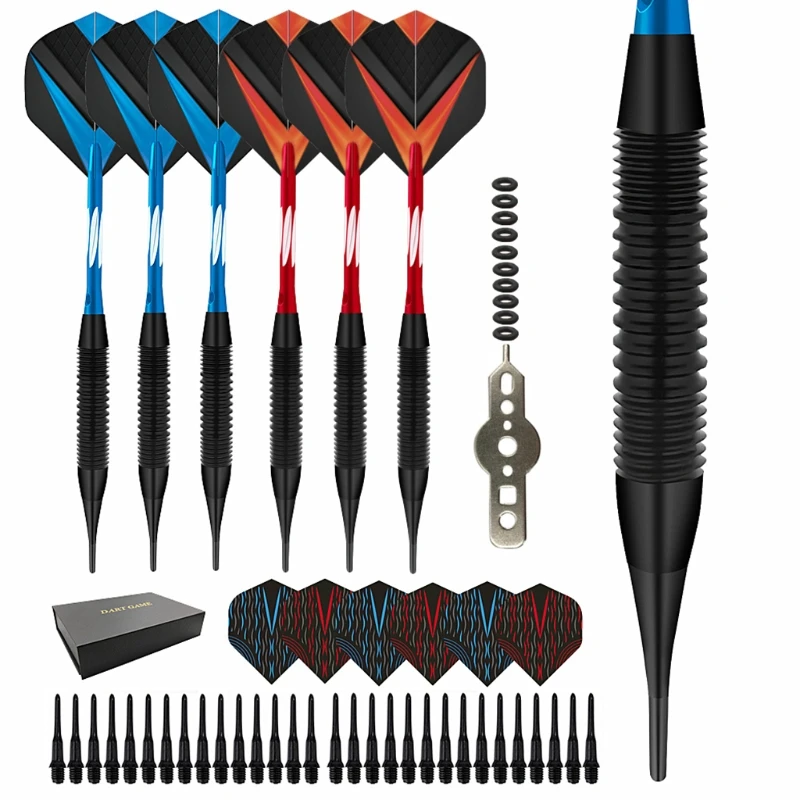 

6Pcs/Pack Nylon Tip Darts 19 Grams, Premium Darts Set with Aluminum Shafts Standard Flights, Iron Barrel, Pet Flight