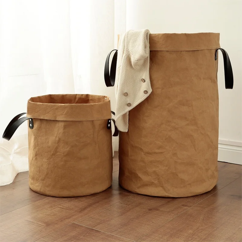 

New Style Washable Kraft Paper Durable Kids Toy Storage Basket Multifunction Home Storage Bag Kids Room Sundries Organizer