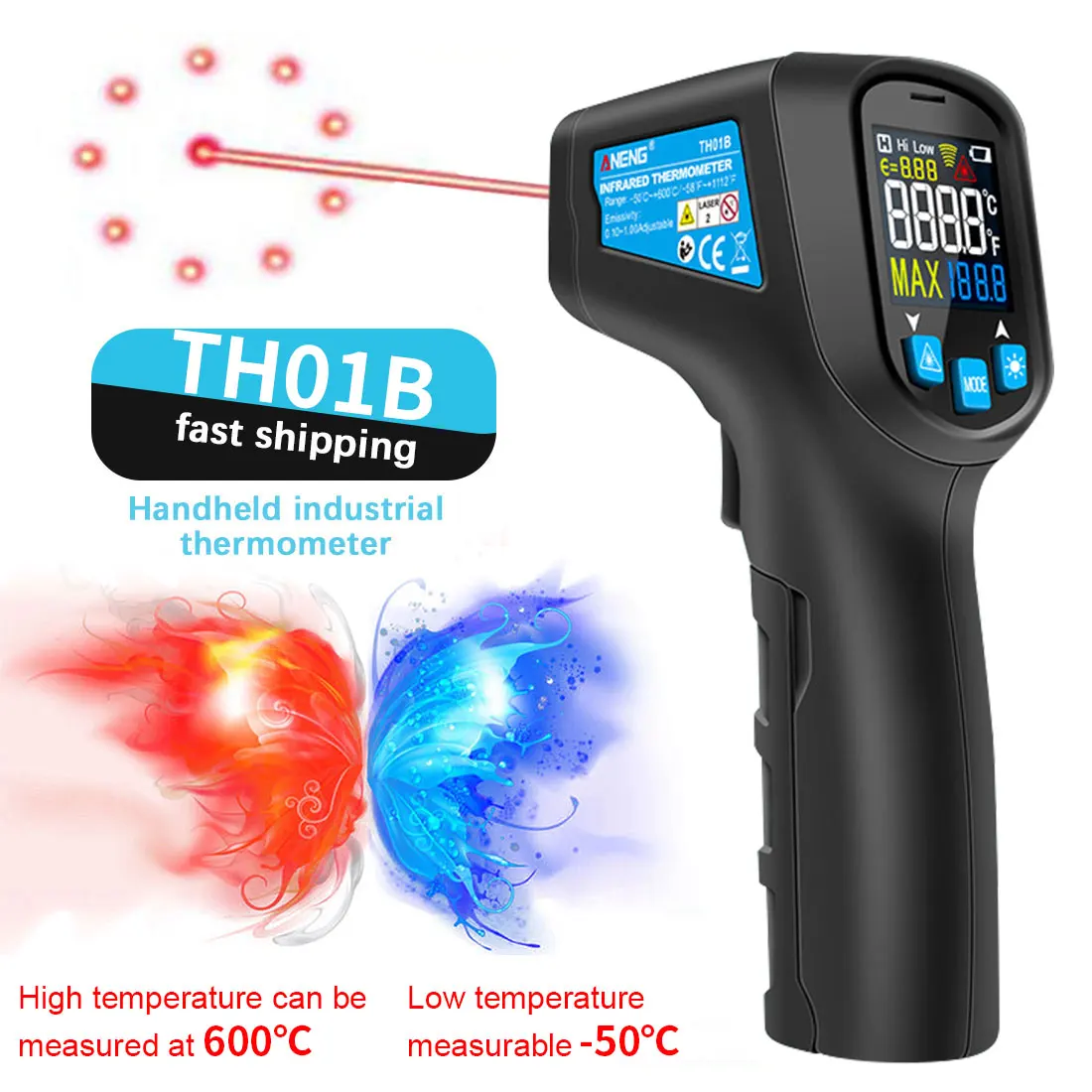 

Цифровой инфракрасный лазерный пистолет с цветным ЖК-экраном, пирометр влажности, инфракрасный Промышленный пирометр, термометр