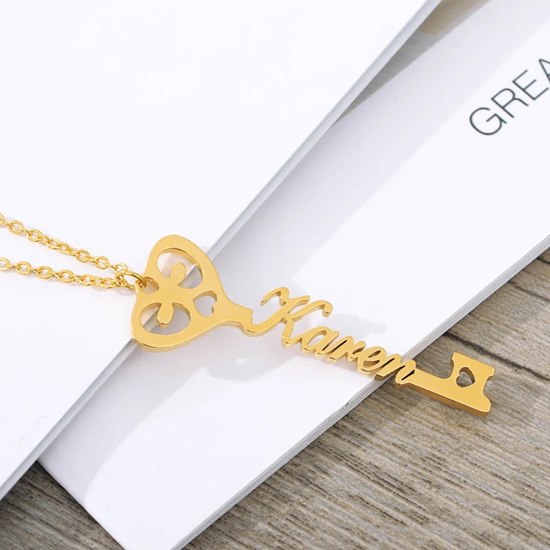 Индивидуальное ожерелье в форме ключа сердца колье ручной работы из нержавеющей