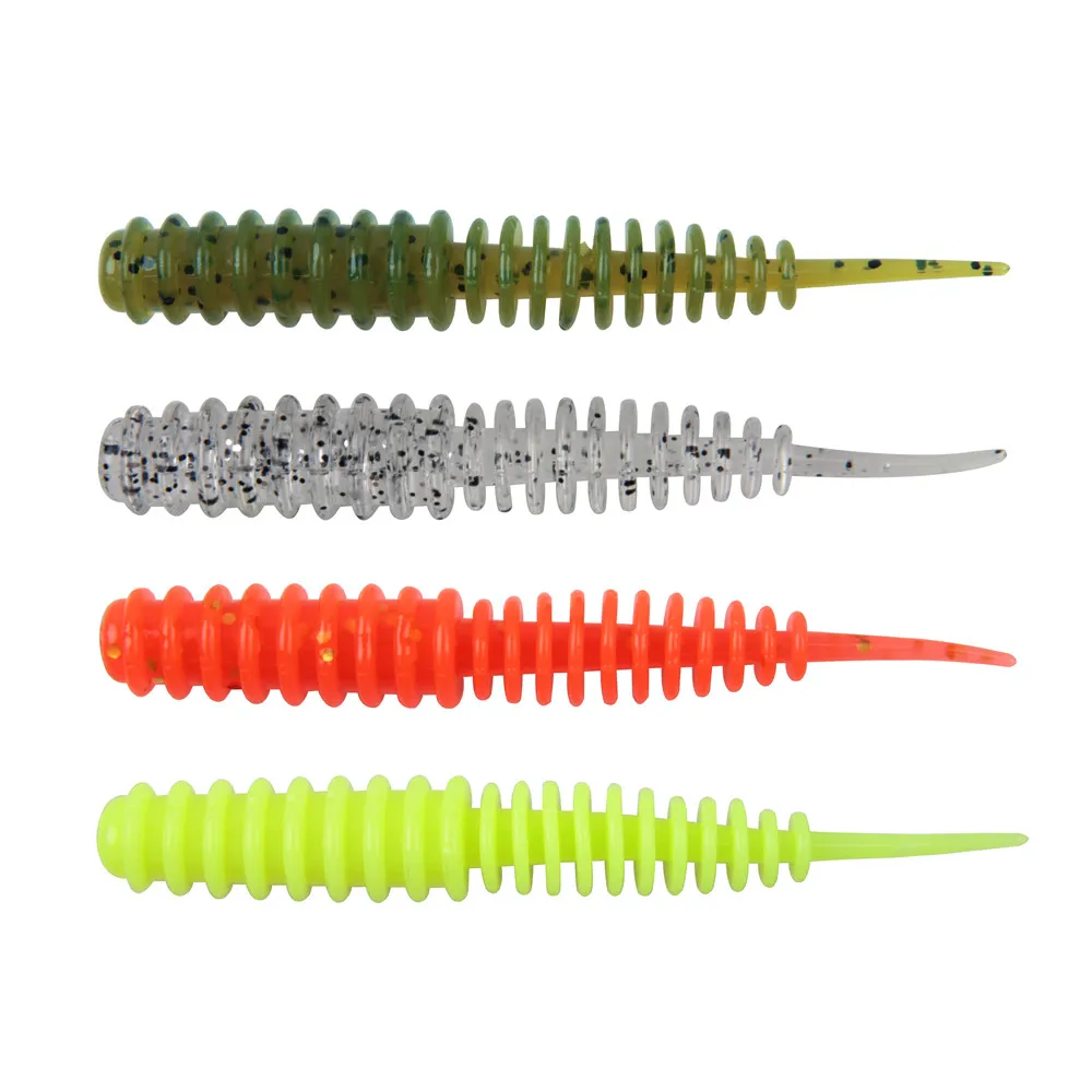 

60pcs soft fishing Lure multicolor Worm 75mm 85mm Wobbler Jigging fishing Baits for Trout Bass fishing Texas rig kit tackle