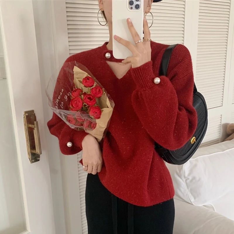 Женский ажурный свитер на пуговицах Свободный Повседневный теплый пуловер с