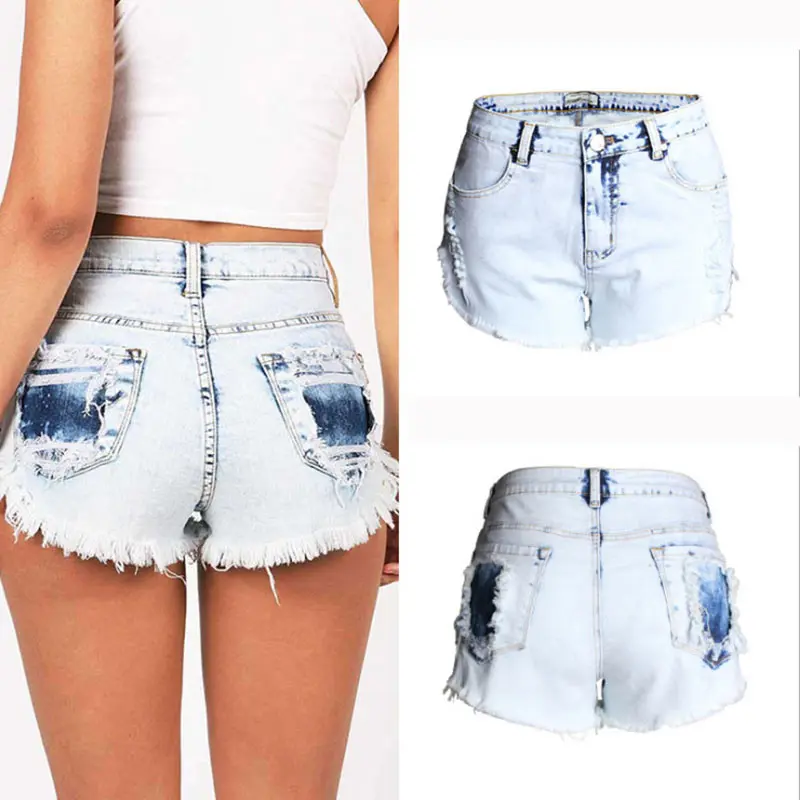 Пикантные энзимная стирка Для женщин джинсовые короткие Высокая талия с