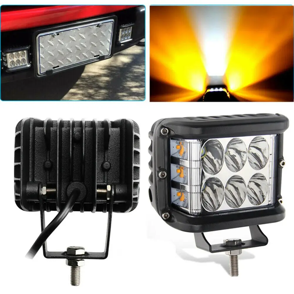 

1X 4"Inch LED Pods Work Light Bar White & Amber Strobe Lamp Combo For SUV TRUCK