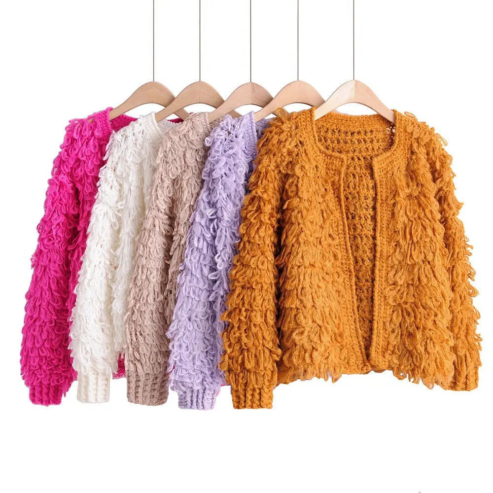 2019 осенние однотонные вязаные кардиганы с кисточками женские винтажные свитера