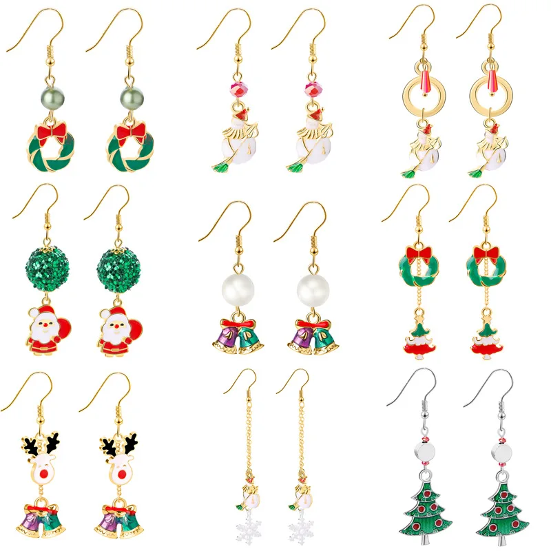 

Christmas Creative New Long Oil Drop Earrings Simple and Fresh Reindeer Cane Socks Earrings