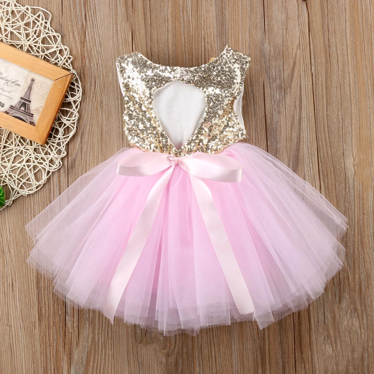 Formal Party Newborn Infant Baby Girls Sleeveless O-Neck Lace Bow Sequined Knee-Length Tutu Princess Dress Sundress 2021