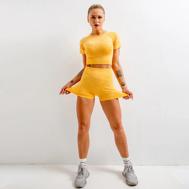 Женский бесшовный комплект для йоги с высокой талией укороченный топ спортивные