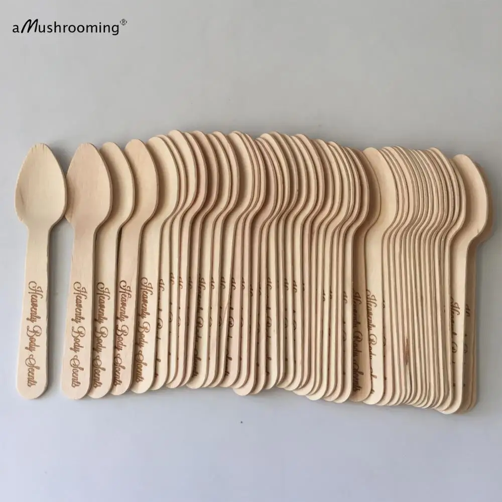 ice cream Mini Spoons Wooden compostable Ice Cream Dessert can Personalized text font Body Care Spatula | Дом и сад