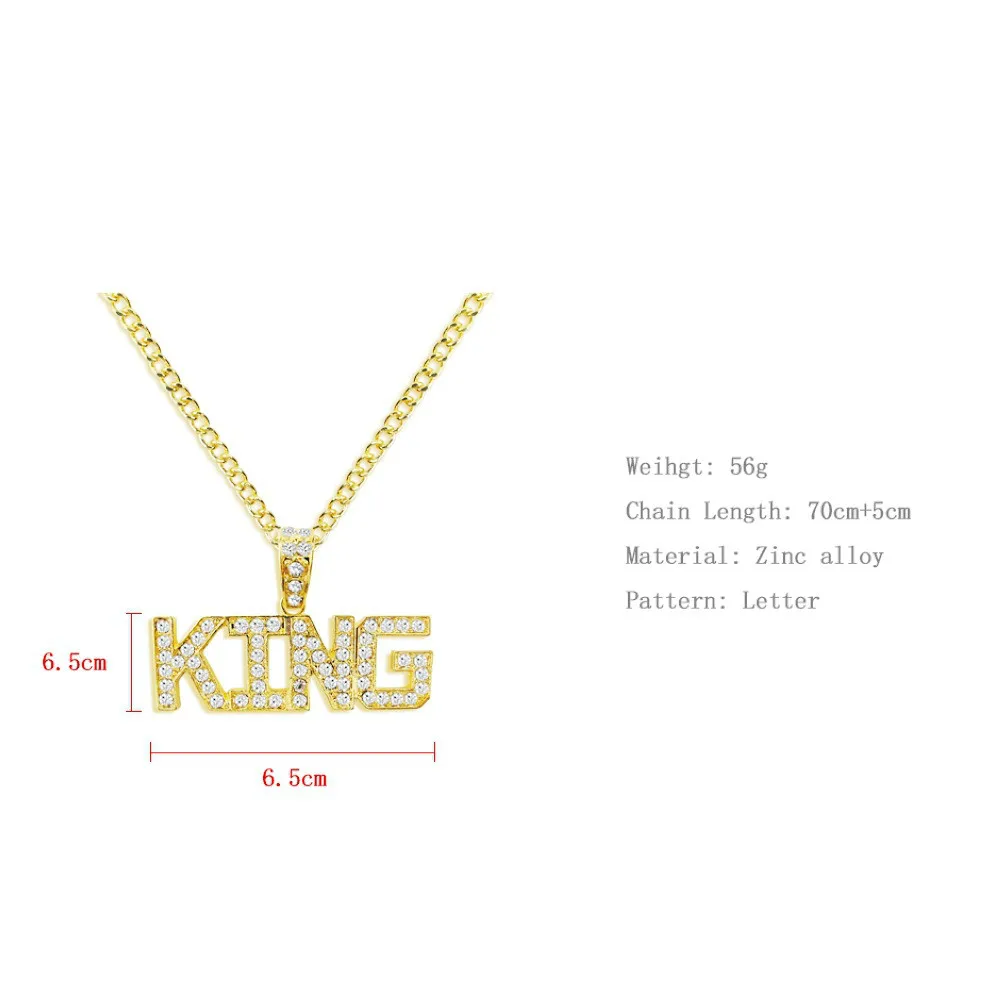 Ожерелье Стразы в стиле хип-хоп мужское кулон форме короля сверкающая цепь из