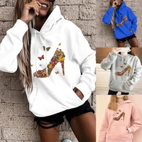 womens fashion hoodie long sleeve loose big pockets top high heels printed sweatshirt casual pullover ladies sports pullover