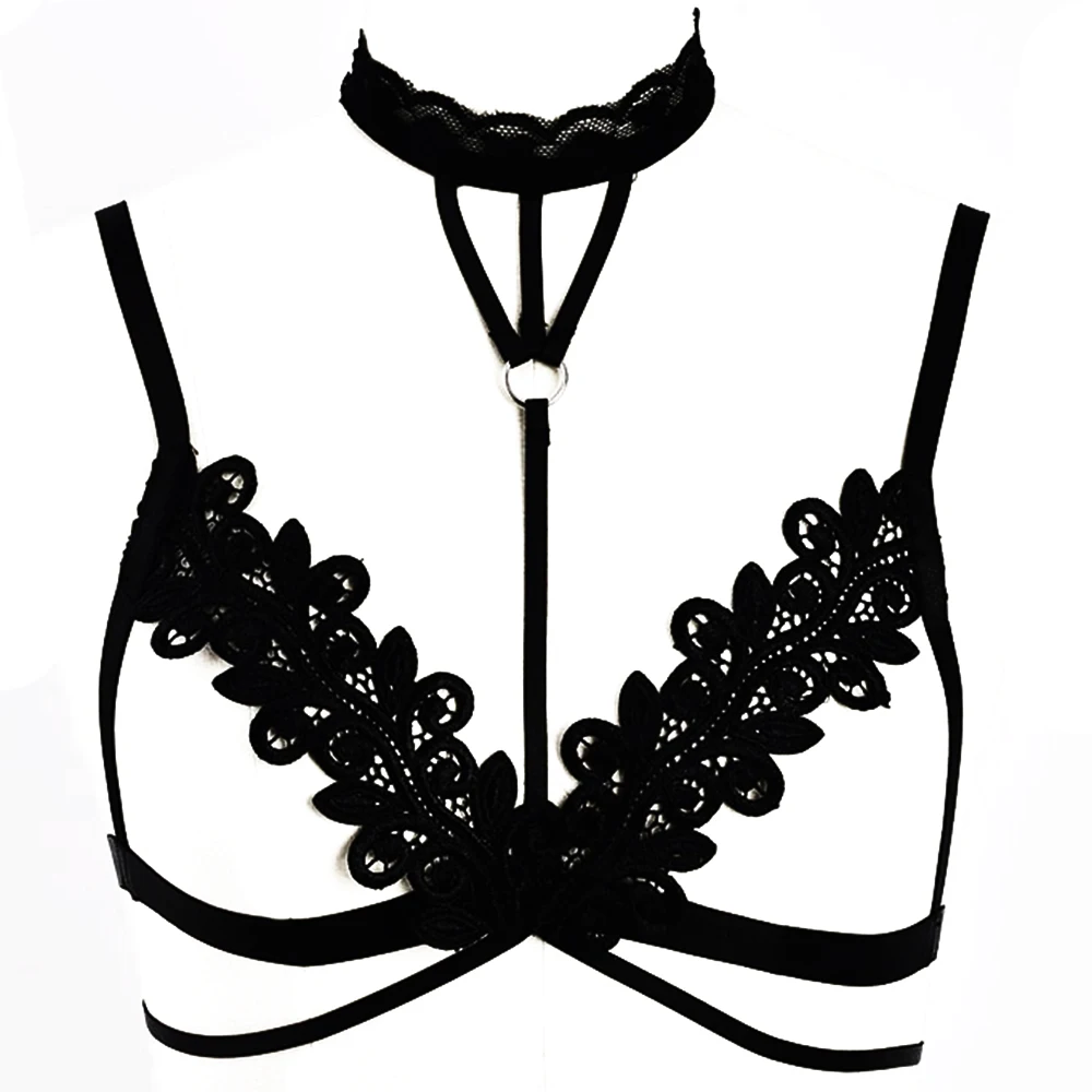 JLX.HARNESS Black Sexy Lingerie Lace Bras Hollow Out For Women High Quality Lace Cage Bra Underwear Bandage Body Harness