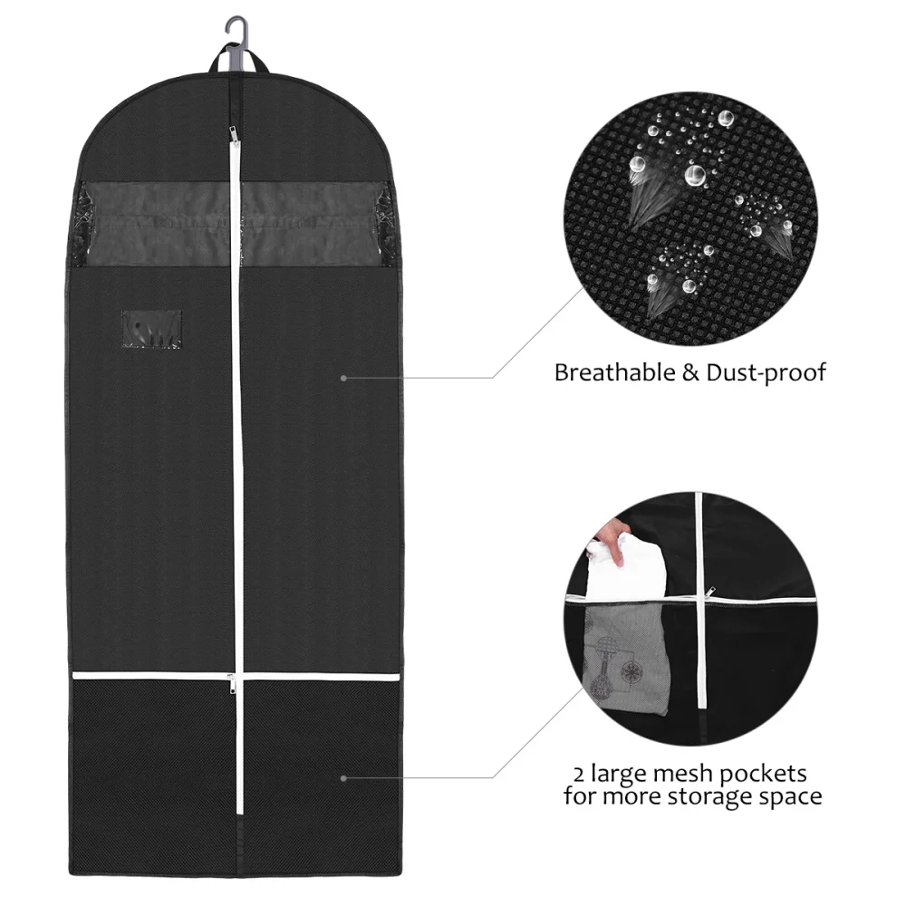 

Cabilock 2pcs Garment Bag Non-woven Fabric Suit Bag Functional Garment Cover for Travel and Storage (Black)