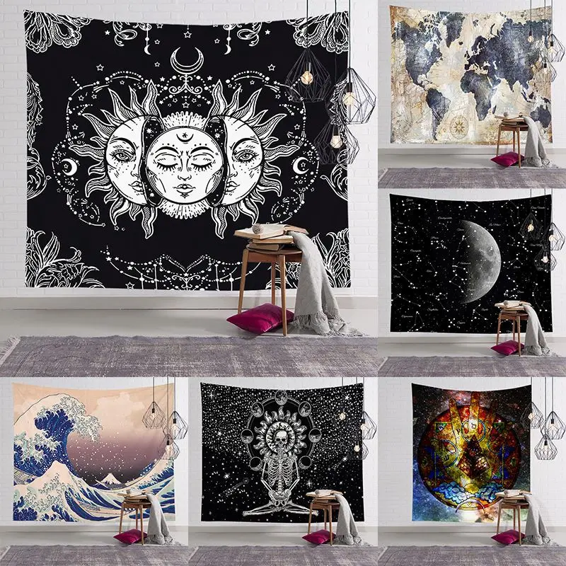 

Mandala Tapestry White Black Sun And Moon Psychedelic Wall Hanging Gossip Tapestries Hippie Wall Carpets Dorm Decor Blanket