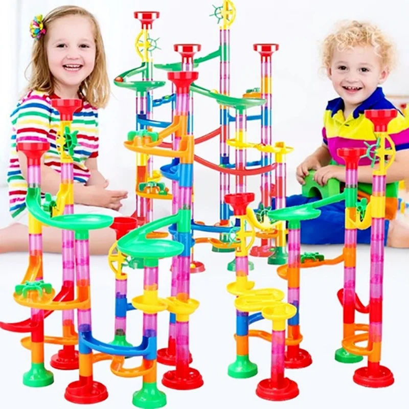 

45/80/93/113pcs Set DIY Construction Marble Run Race Track Building Blocks Kids 3D Maze Ball Roll Toys Children Christmas Gift