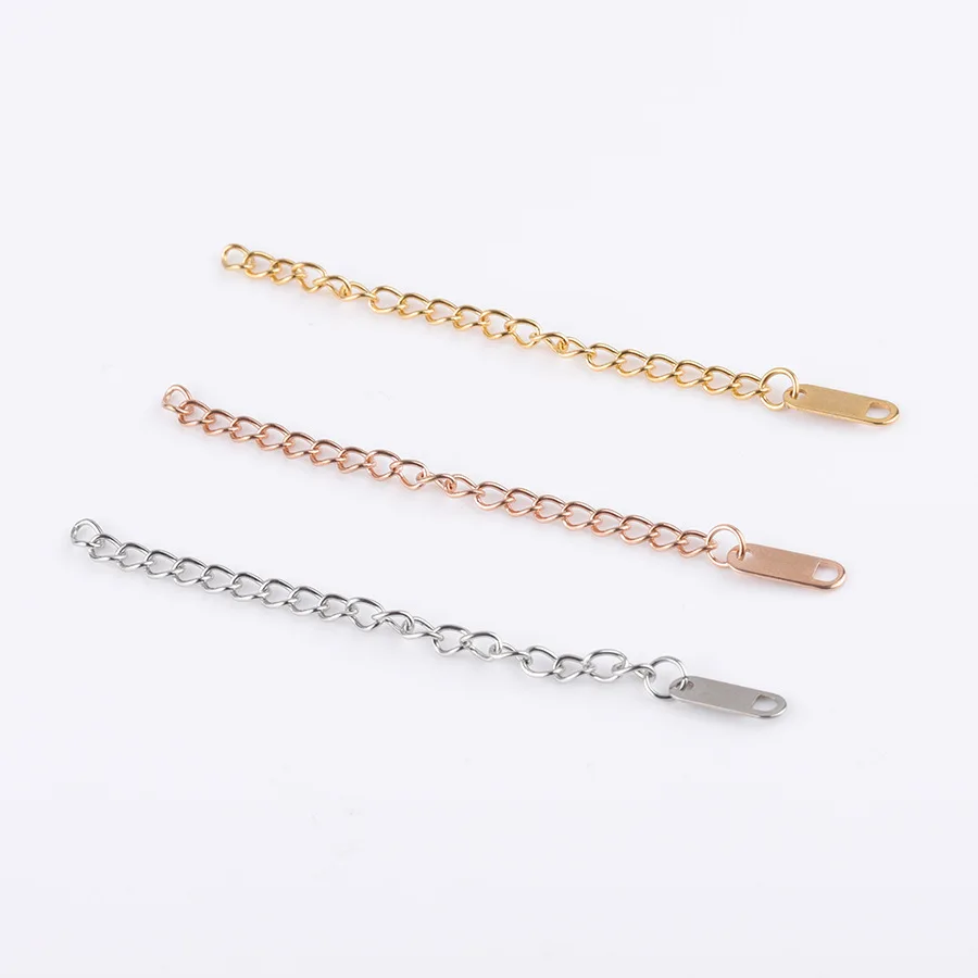 

10pcs/lot 304 Stainless Steel Gold Rose Gold Silver Tone Extender Chain With Rectangle Charms Fit DIY Necklace Jewlery Materials