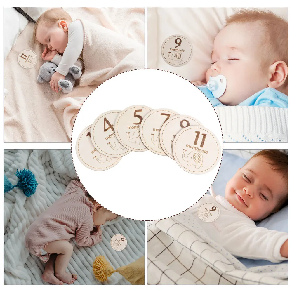 

6pcs Wooden Baby Milestone Cards Natural Monthly Milestone Mini Milestone Cards