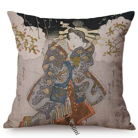

Льняный чехол для подушки Mocolitti с японской гейшей