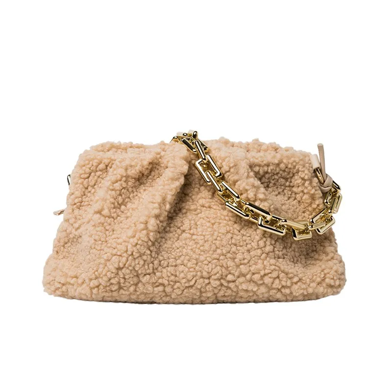 

2021 New Lady Teddy Hairy Cloud Bag Trendy Fashion Chain Shoulder Bag Solid Color Wallet Mobile Phone Bag Messenger Bag